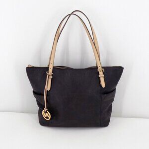 Michael Kors Jet set Tote shoulder bag Black Pebble Leather Medium